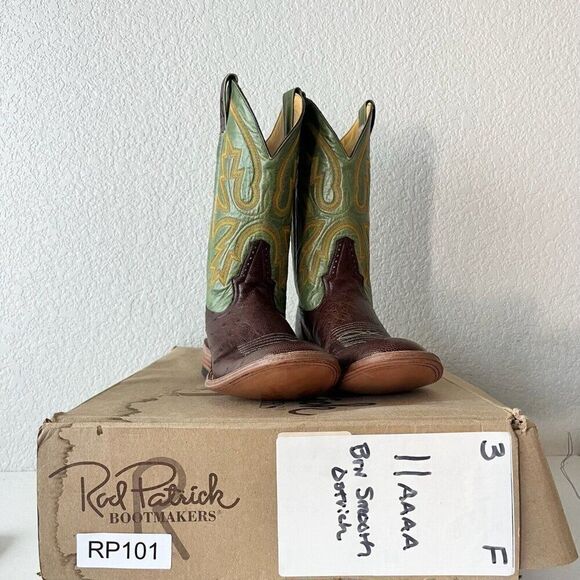 Rod Patrick Mens Cowboy Boots 11AAAA Brown Smooth Ostrich Leather Sole Round Toe - Picture 12 of 12